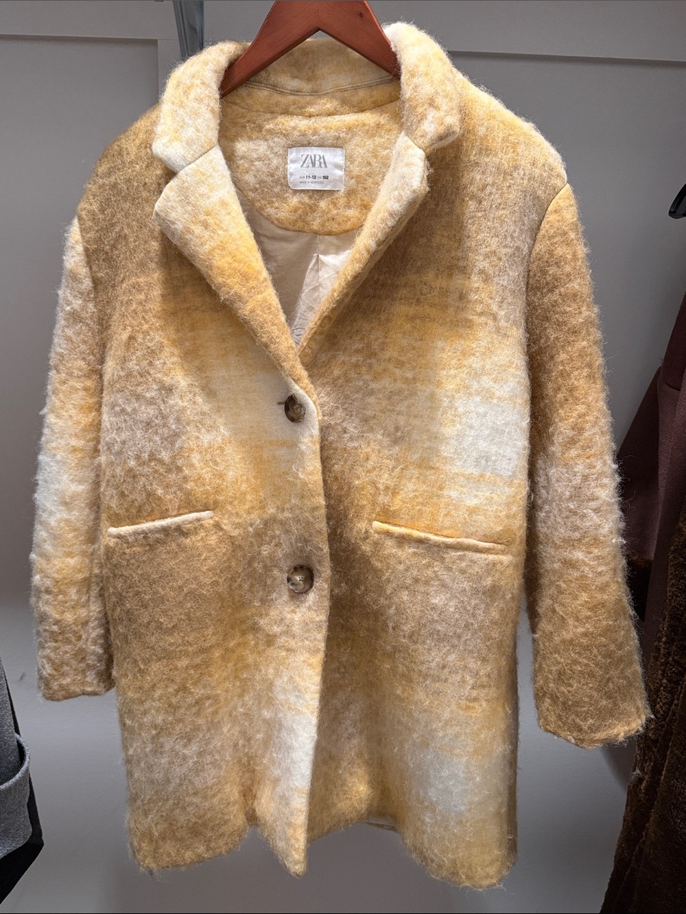 Zara Yellow and Cream Textured Wool-Blend Pea Coat
